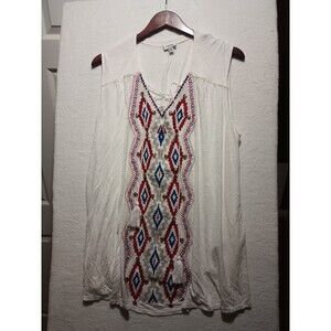 Avenue Women's White Sleeveless Embroidered Front Tunic sz 22/24